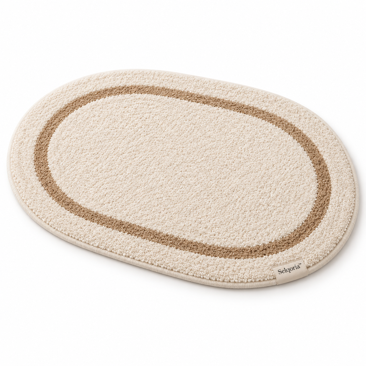 Selqoria™ Ivory Border Oval Floor Mat