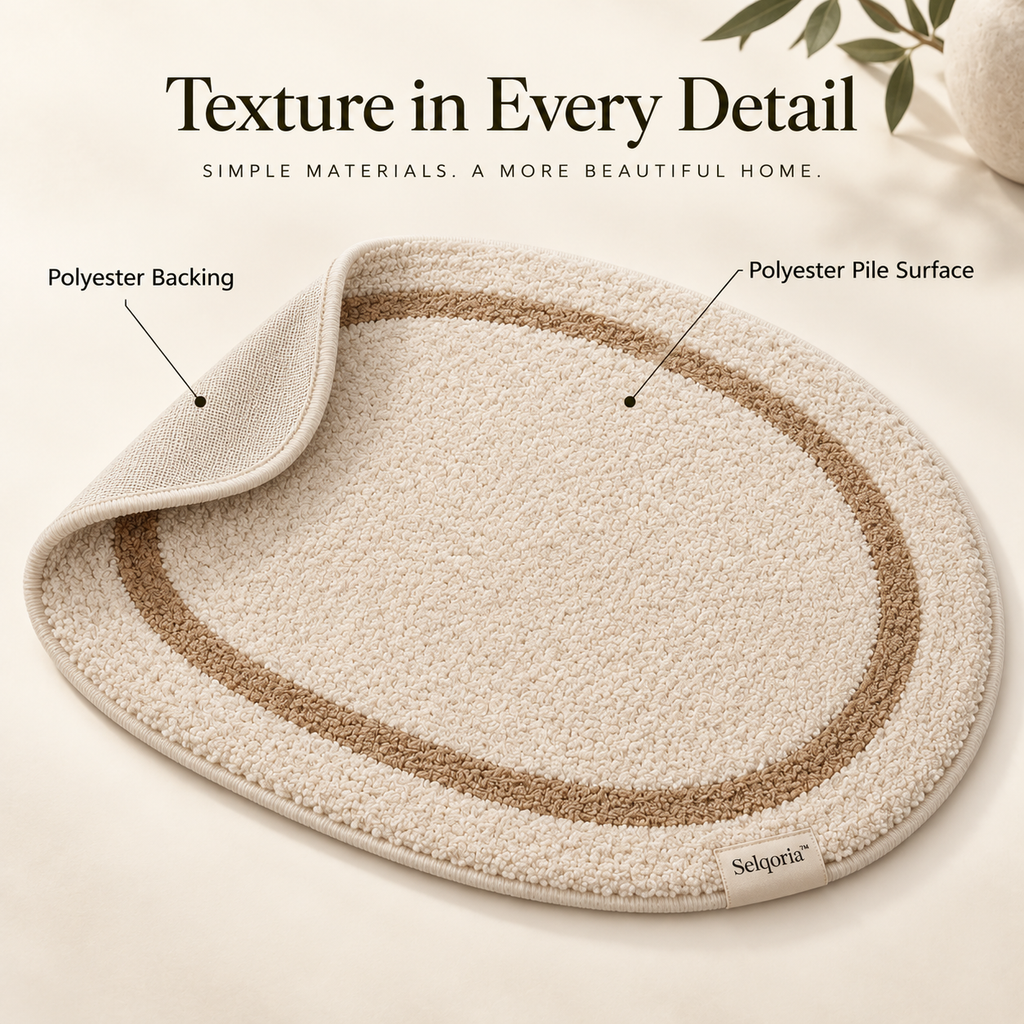 Selqoria™ Ivory Border Oval Floor Mat