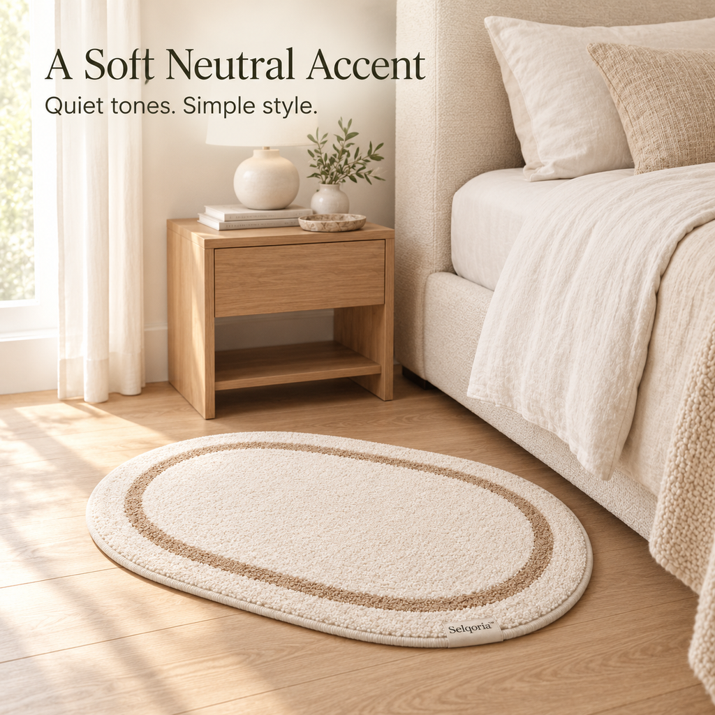 Selqoria™ Ivory Border Oval Floor Mat