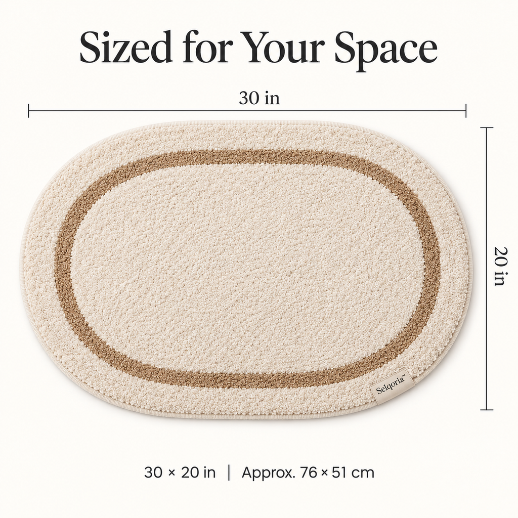 Selqoria™ Ivory Border Oval Floor Mat