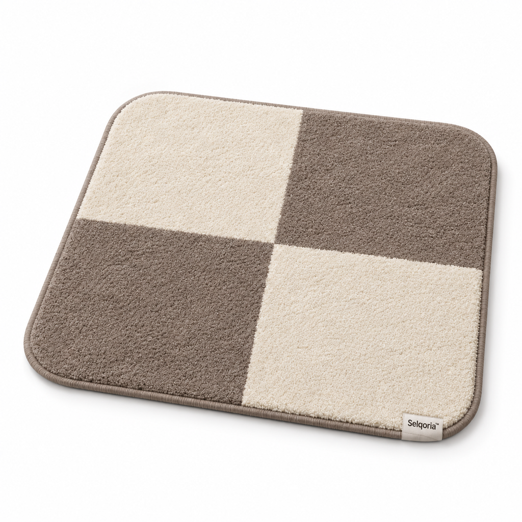 Selqoria™ Taupe Check Square Floor Mat