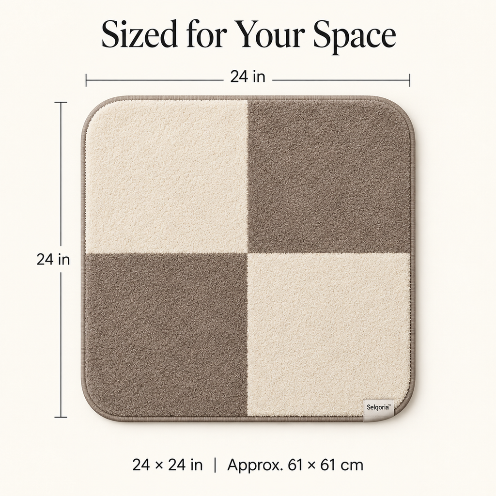 Selqoria™ Taupe Check Square Floor Mat