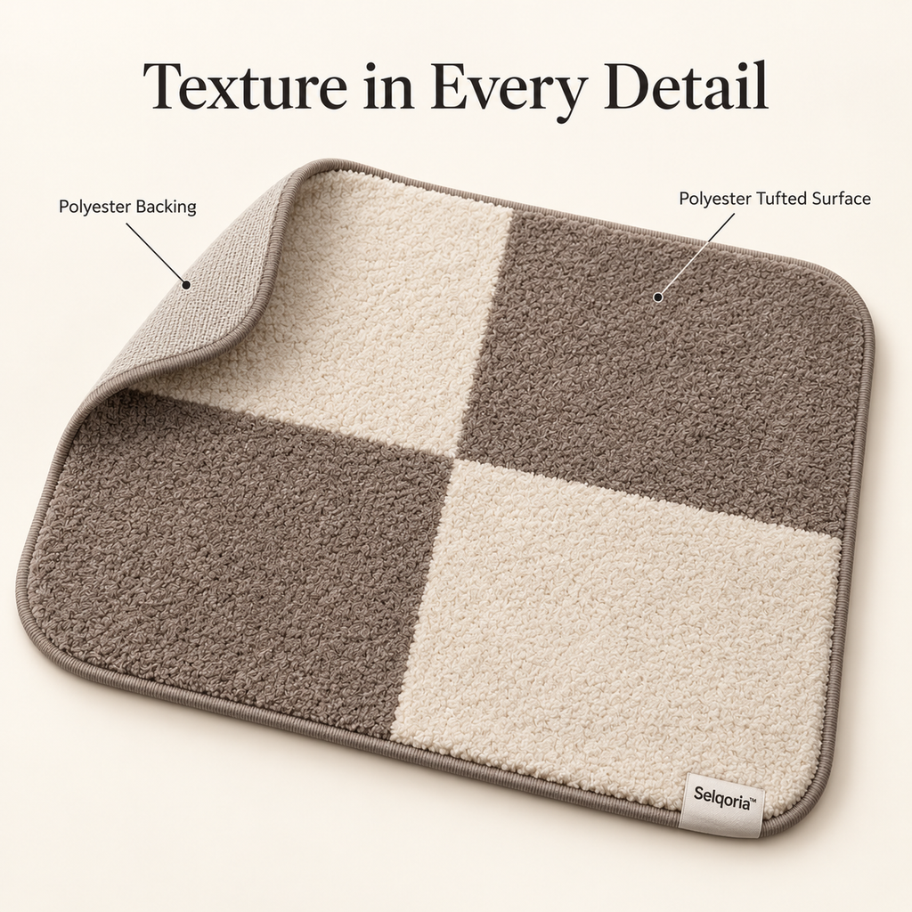 Selqoria™ Taupe Check Square Floor Mat