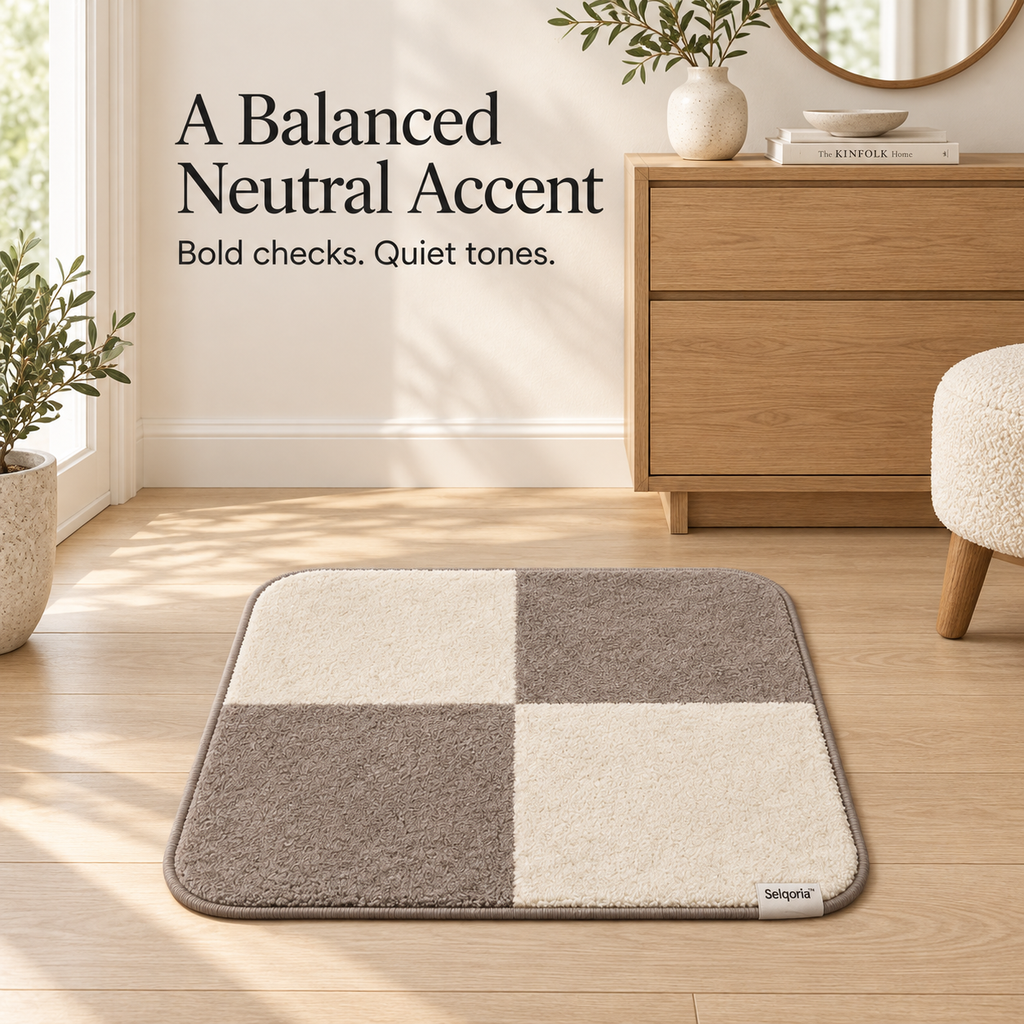 Selqoria™ Taupe Check Square Floor Mat