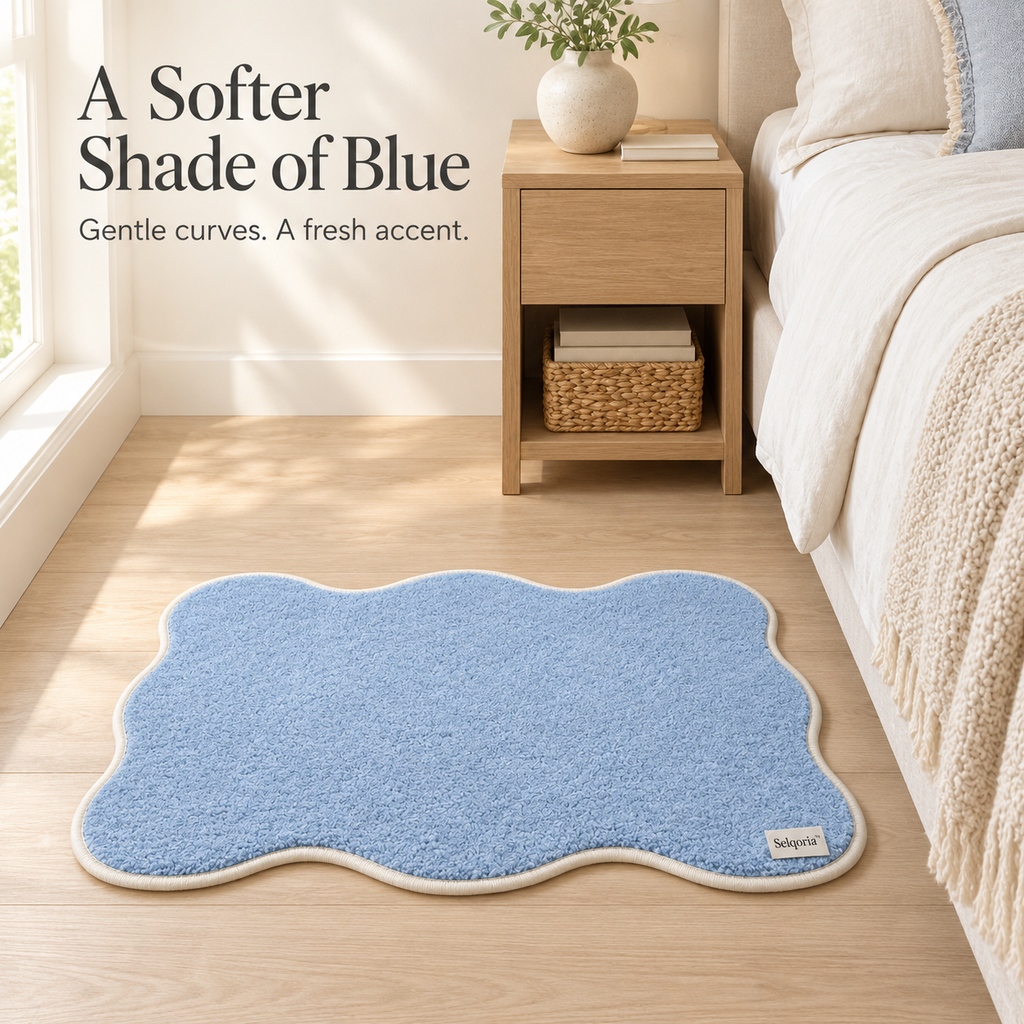 Selqoria™ Powder Blue Scalloped Floor Mat