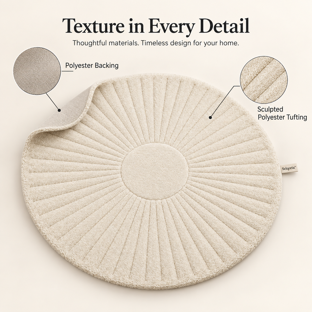 Selqoria™ Ivory Sunray Round Floor Mat