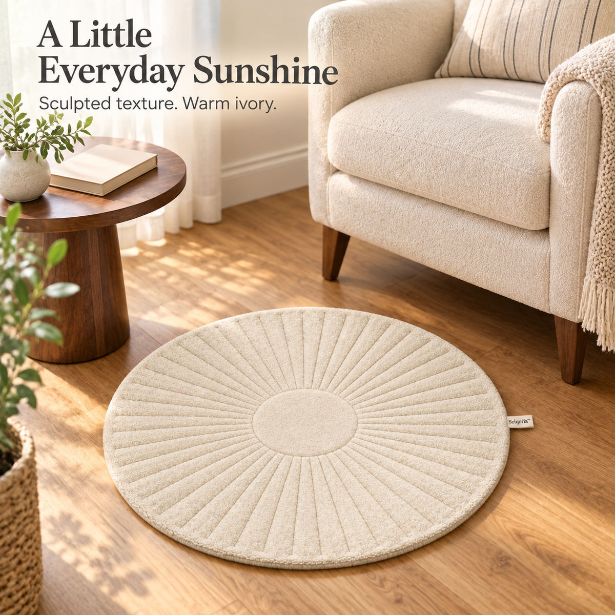 Selqoria™ Ivory Sunray Round Floor Mat